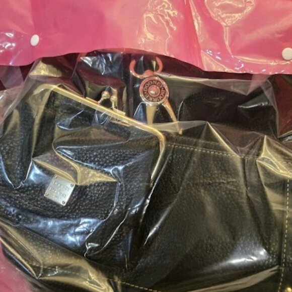 VTG Dooney & Bourke Black Pebble Leather Hobo Shoulder Bag With Matching Wallet - Picture 1 of 10